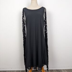 Simon Chang Black Shift Dress Size 12 Sequin Cocktail Festive Holiday